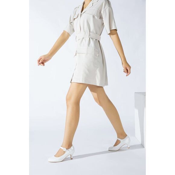 Women's Mary Jane Kitten Heel Pumps Round Closed Toe Mid Low Heels Ankle Strap - Picture 6 of 7